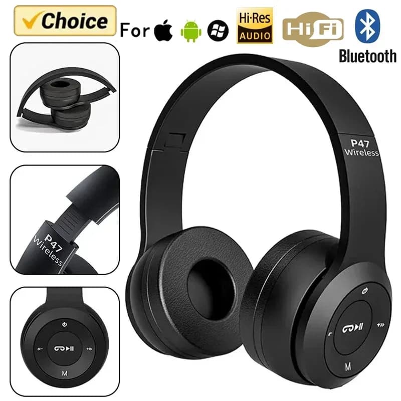 P47 Bluetooth 5.0 Series Foldable Wireless Headphones for Outdoor Sports for iPhone Samsung PC Games Accessories