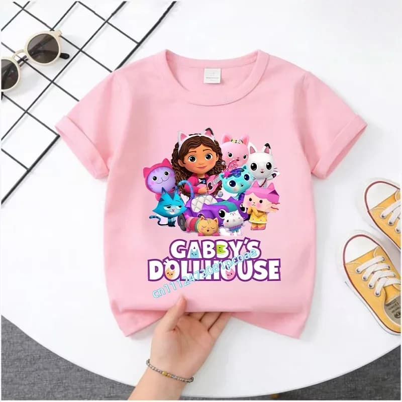 T-shirt estiva - Maglietta sportiva a maniche corte in puro cotone per bambini Gabby - Top casual per ragazze - Stampa Disney Princess Cartoon