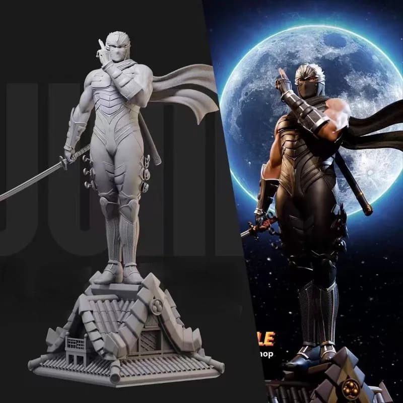 1/24 Miniature Black Robe Ninja Ryu Resin Figure Kit modello assemblato Fantasy Hobby Figurine diorama non assemblato e non verniciato