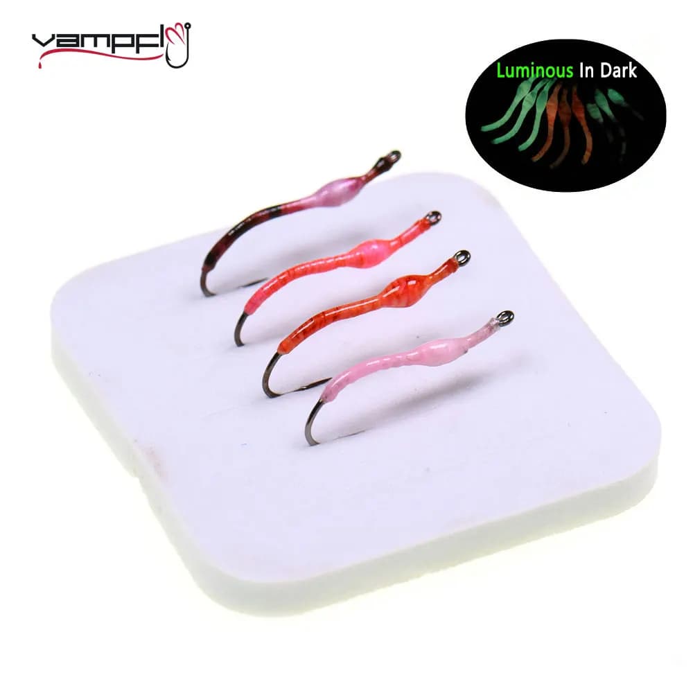 Vampfly 8 pezzi # 13 Luminoso Epossidico Squirmy Wormy Fly Esca per insetti artificiali Realistica Terra Verme Esche Trota Panfish Esche da pesca