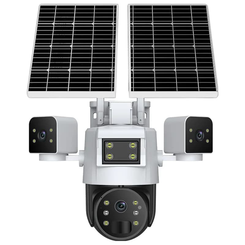 Telecamera di sicurezza solare 4G a 3 obiettivi - Visione notturna impermeabile esterna HD per fattoria/stagno/casa, vista remota eCommerce Top Pick