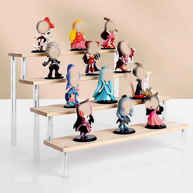 1-4 Tier Wood Display Risers Wooden Step Shelf Rack Doll Clay Figurine Display Stand for Desserts Perfume Organizer Showcase