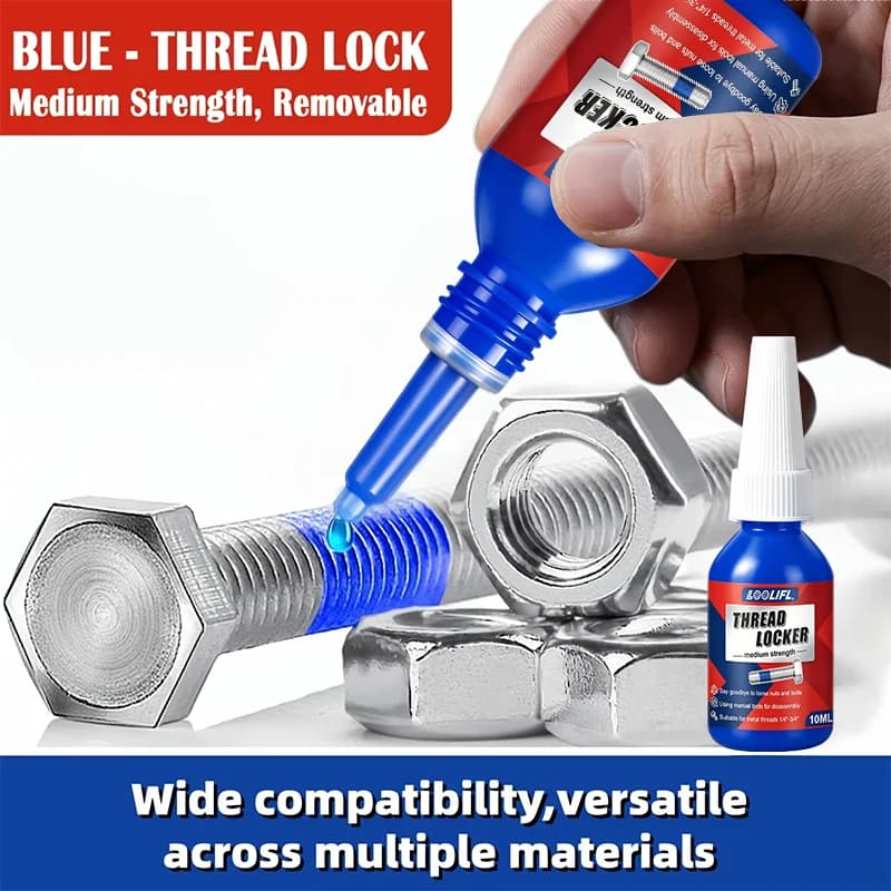 Loolifl Blue Threadlocker 10ml Medium Strength Removable Threadlocker Anti-Loosening Sealant Suitable for Metal Bolts, Nuts, and Fasteners Industrial Maintenance Strength Removable Threadlocker Anaerobic Adhesive Screw Sealant Anti-Loosening Thread Compound for Metal Bolts, Nuts, and Fasteners Industrial Maintenance