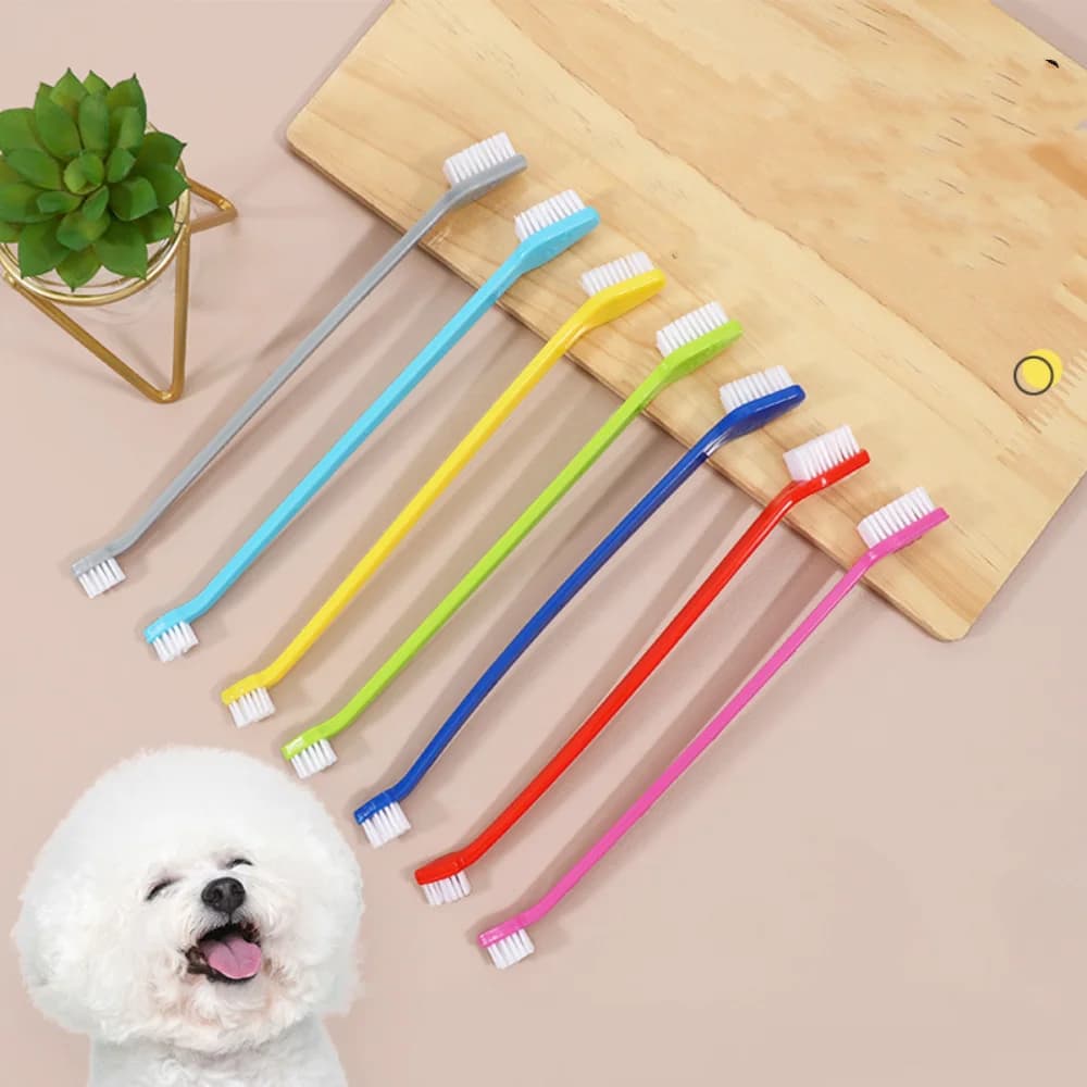 Spazzolino da denti per cani a doppia testa strumento portatile morbido Multi-angolo per la pulizia degli animali domestici spazzolino da dito non tossico