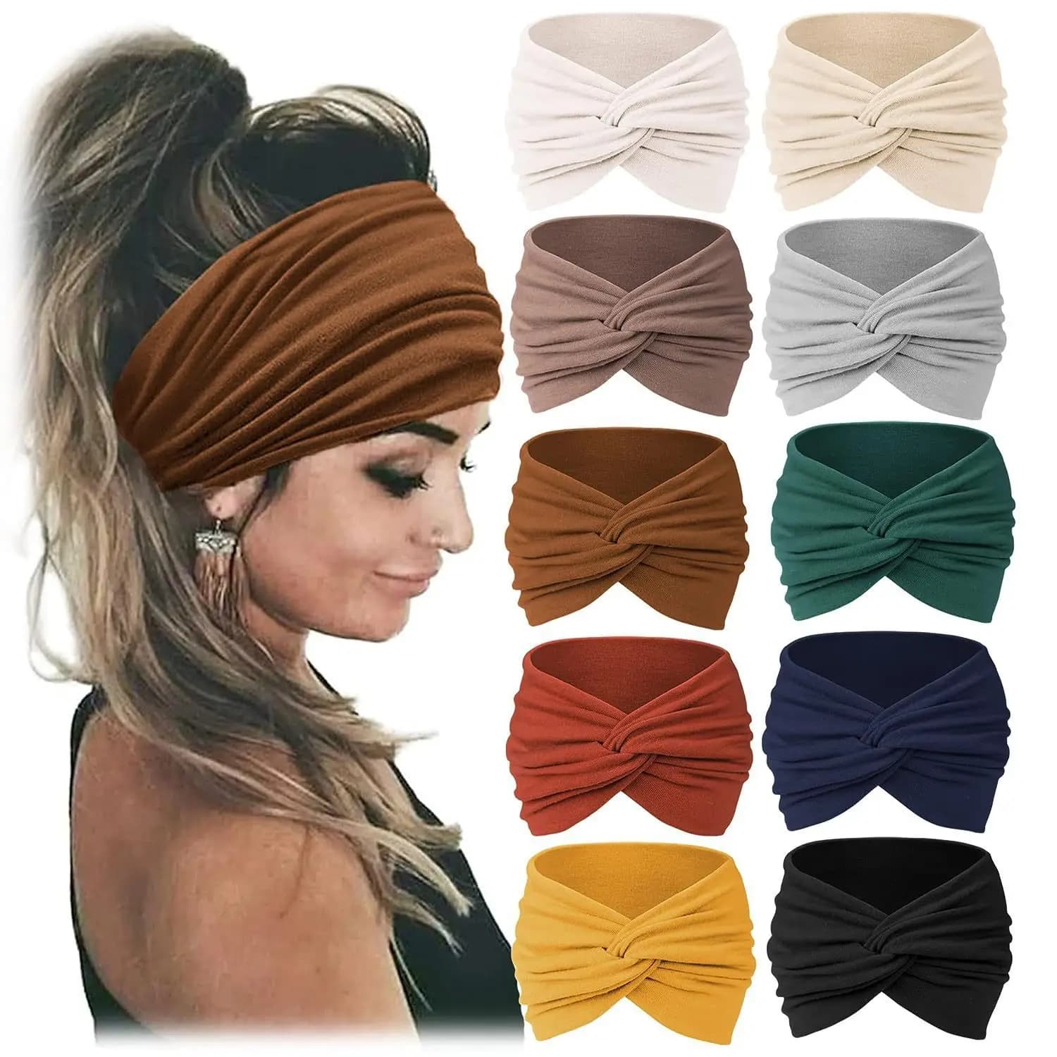 Elastic headband for fitness, wide edge headband for yoga, sweat absorbing headband, fashionable headscarf, headband tie
