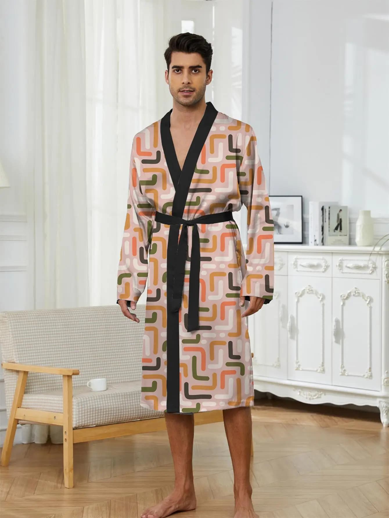 1pcs Men's Robes 2026 Spring/Summer 3D Printed Robe man sleepwear Graphic Breathable Robes Shower robe Bathrobe man