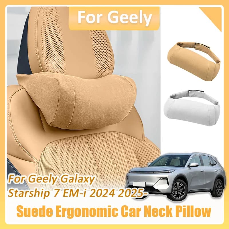 Per Geely Galaxy Starship 7 EM-i 2024 2025 Sedile auto in pelle scamosciata Cuscino per il collo Poggiatesta e cuscino di supporto lombare Kit di accessori