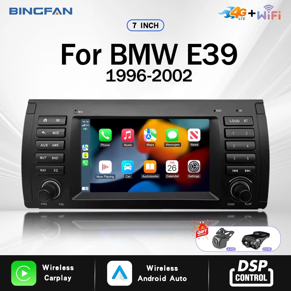 Autoradio 7 Pollici 2 Din con Carplay e Android Auto per BMW Serie 5 E39 X5 2004-2006, Lettore Multimediale GPS Wireless