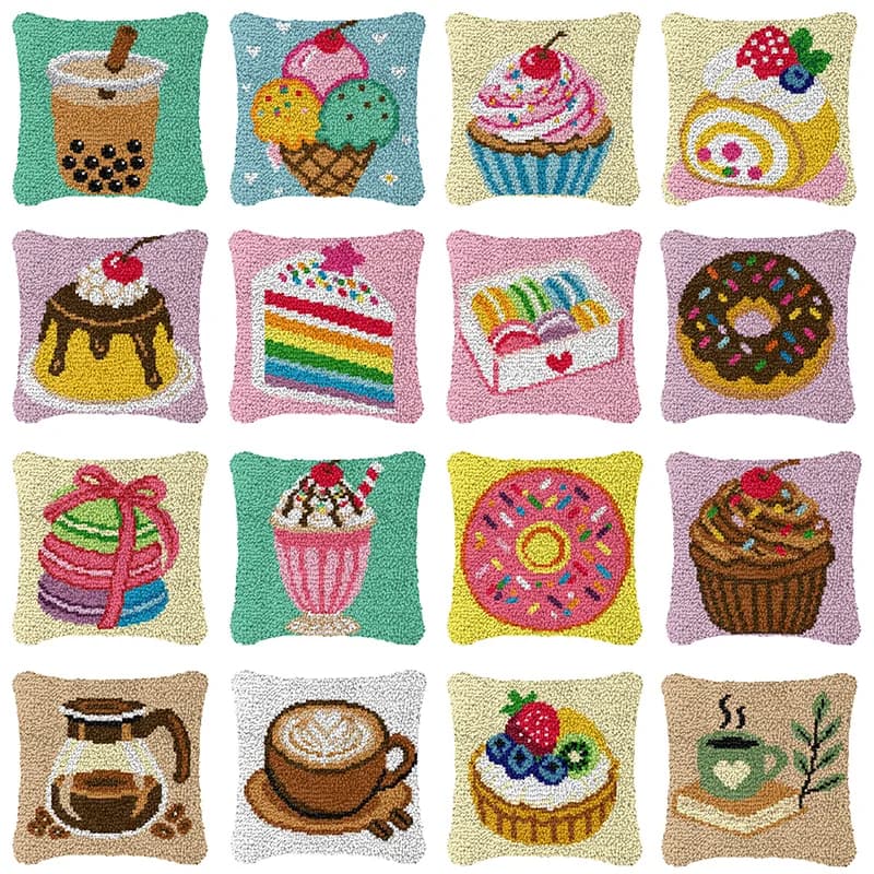 Ice Cream Cake Latch Hook Kits Smyrna kussen Knopen Pillowcase Cushion Knoopkussen Pakket Coussin Crochet Loquet Kussen Haken