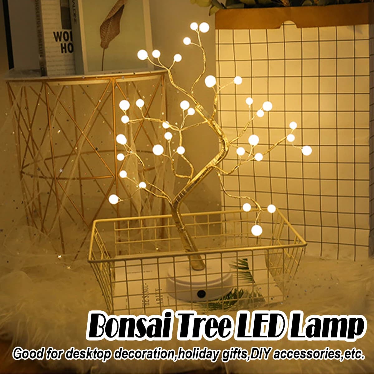 36/72/108 Bonsai Albero Led Lampada Da Tavolo Usb Camera Fata Comodino Luce 8modes Filo Camera Da Letto Da Tavolo Interruttore Notturno Luci Di Natale Diy