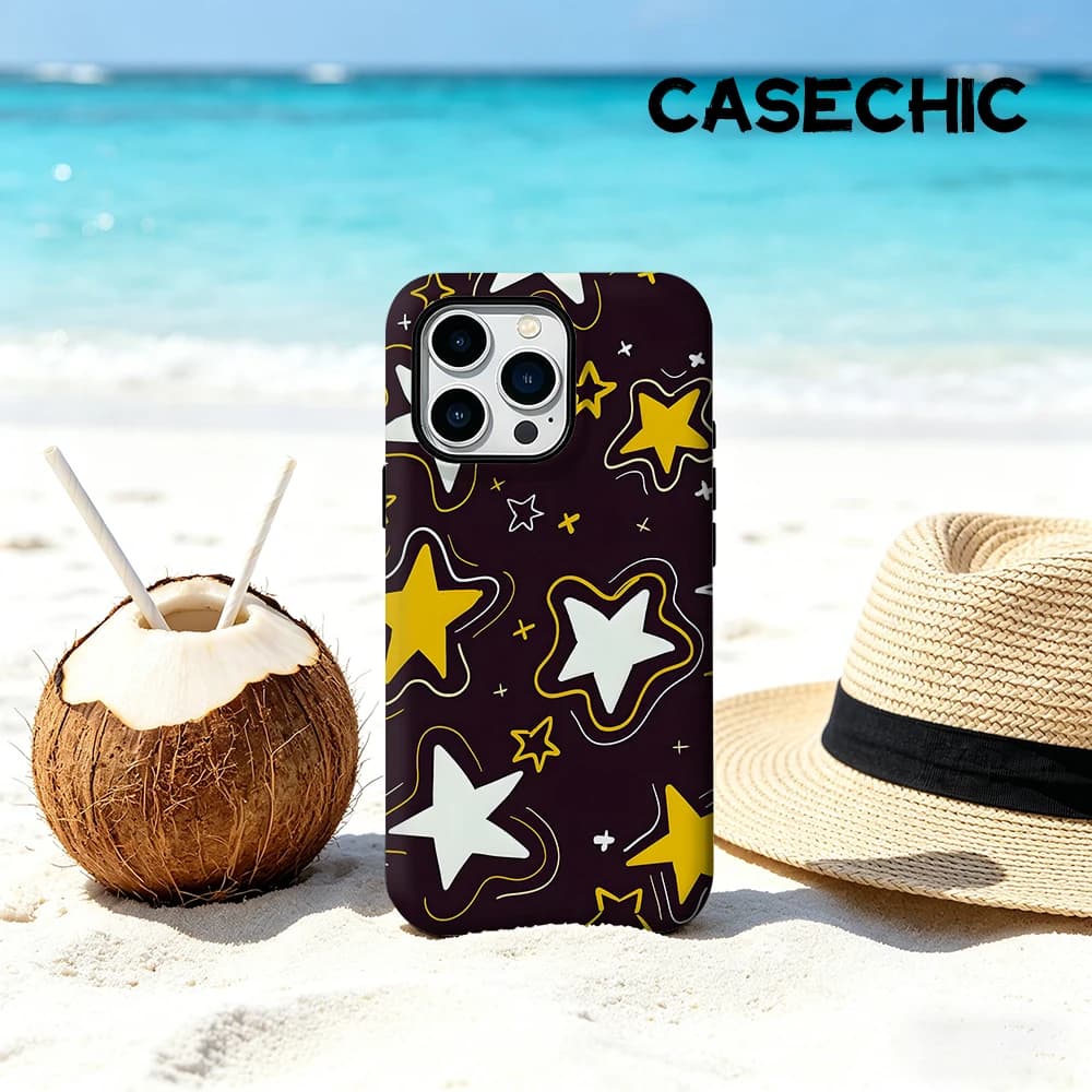 Custodia CaseChic opaca antiurto per MagSafe per iPhone 17 16 15 14 Plus Pro Max, cover rigida in PC con motivo Doodle Star