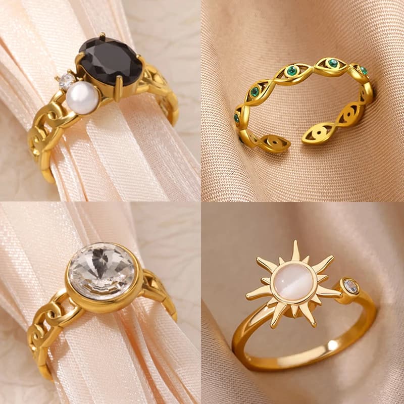 Anelli geometrici rotondi con zirconi per donna Anello a catena con lucchetto color oro in acciaio inossidabile Regalo di gioielli da sposa estetici per San Valentino