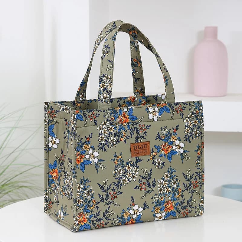 Borsa porta pranzo in nylon stampato di nuova concezione, spessa e capiente, con cerniera, portatile, semi-chiusa, per il lavoro, borsa porta bento.