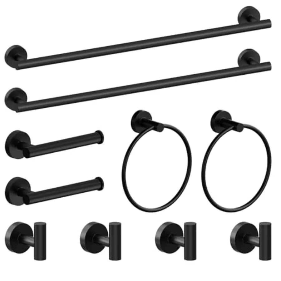 Set di accessori per il bagno da 10 pezzi in acciaio inossidabile, include portasciugamani da 26 pollici, 4 ganci per asciugamani, 2 anelli per asciugamani e porta carta igienica.
