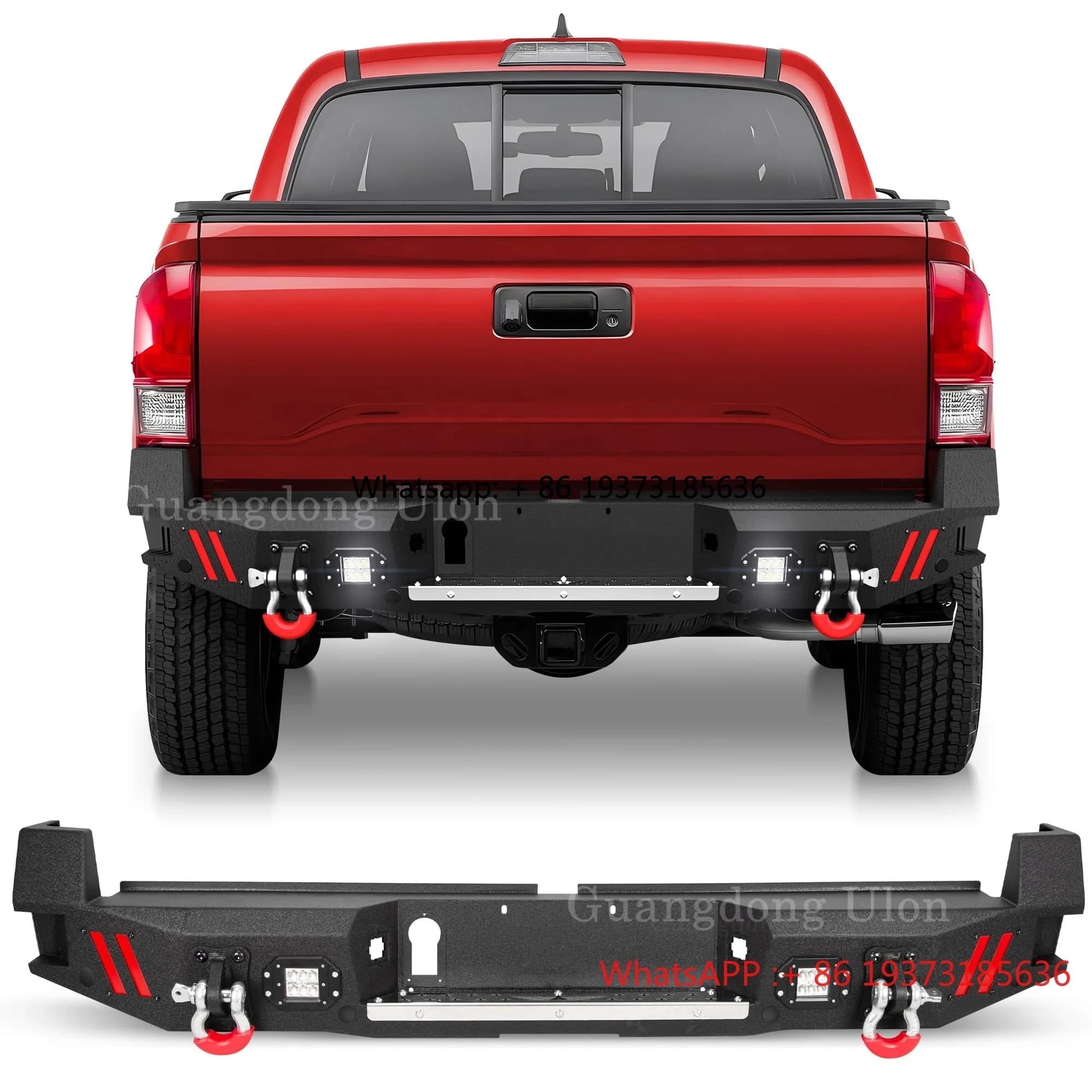 Paraurti posteriore per camioncino a larghezza intera adatto per Toyota Tacoma di terza generazione 2016- 2023, con piastra passo, luci, anelli a D, fori sensore