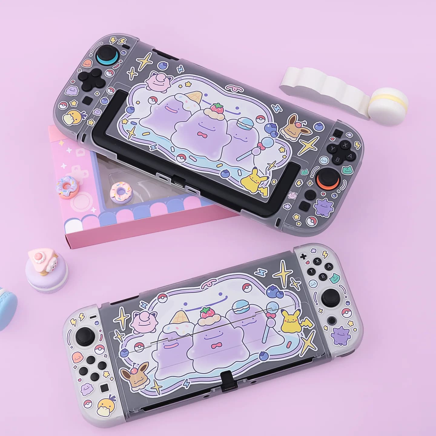 Custodia protettiva trasparente per interruttore carino cartone animato per Nintendo Switch 2/OLED Console Cover rigida Joy-Con Stick Caps Accessori