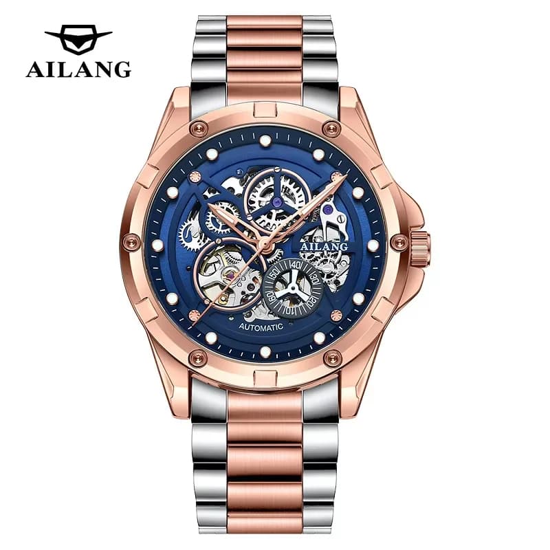 Orologio Tourbillon in Acciaio Nero con Cinturino Unico, Design di Alta Gamma, Orologio Meccanico Automatico Sportivo AILANG, Impermeabile e Luminoso 8527Ai