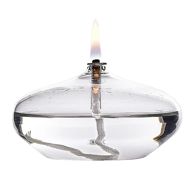 Lampada a Olio in Vetro Trasparente Fatta a Mano con Stoppino, Candela da Tavola Rustica per Decorazioni Natalizie e Domestiche