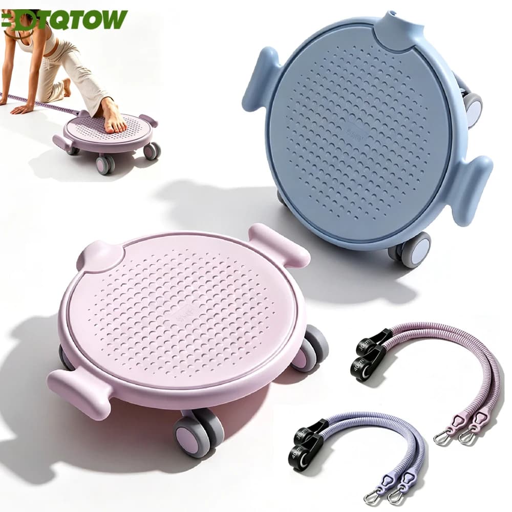1Set 4-Wheel Ab Roller Sliding Disc with Knee Pad & Bands, 360° Silent Core Trainer for Home Gym, Abdominal Strength Equipment