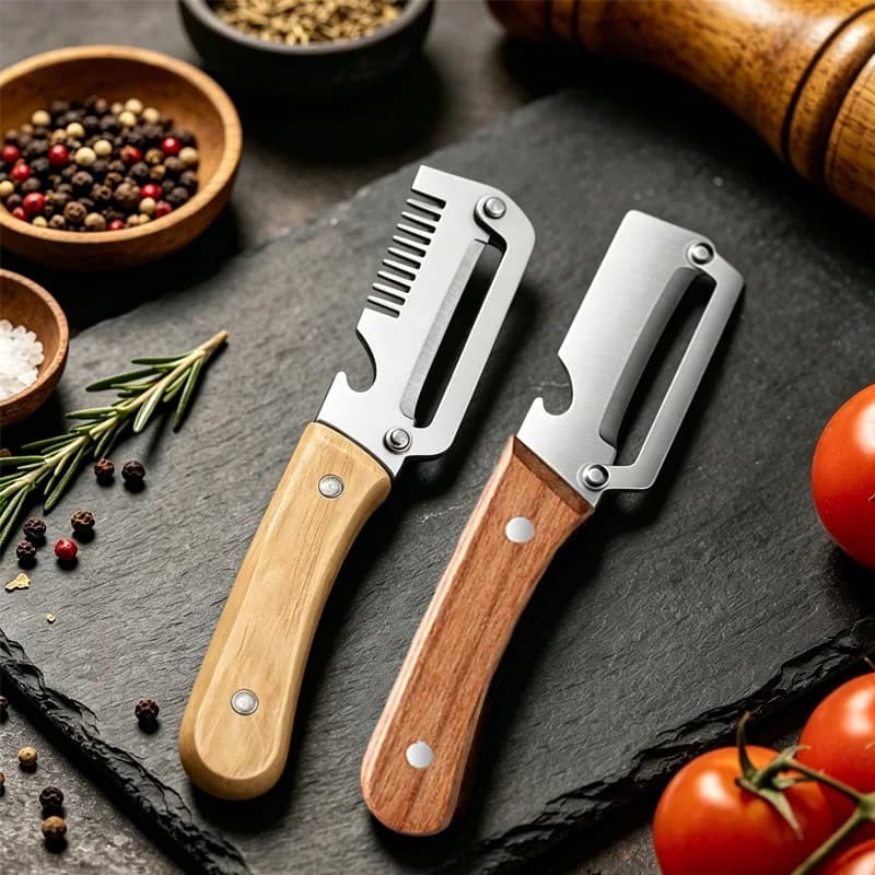 Stainless Steel Kitchen Peeper with Wood Handle to Peel and Slice Fruit and Vegetables, Kitchen Tools