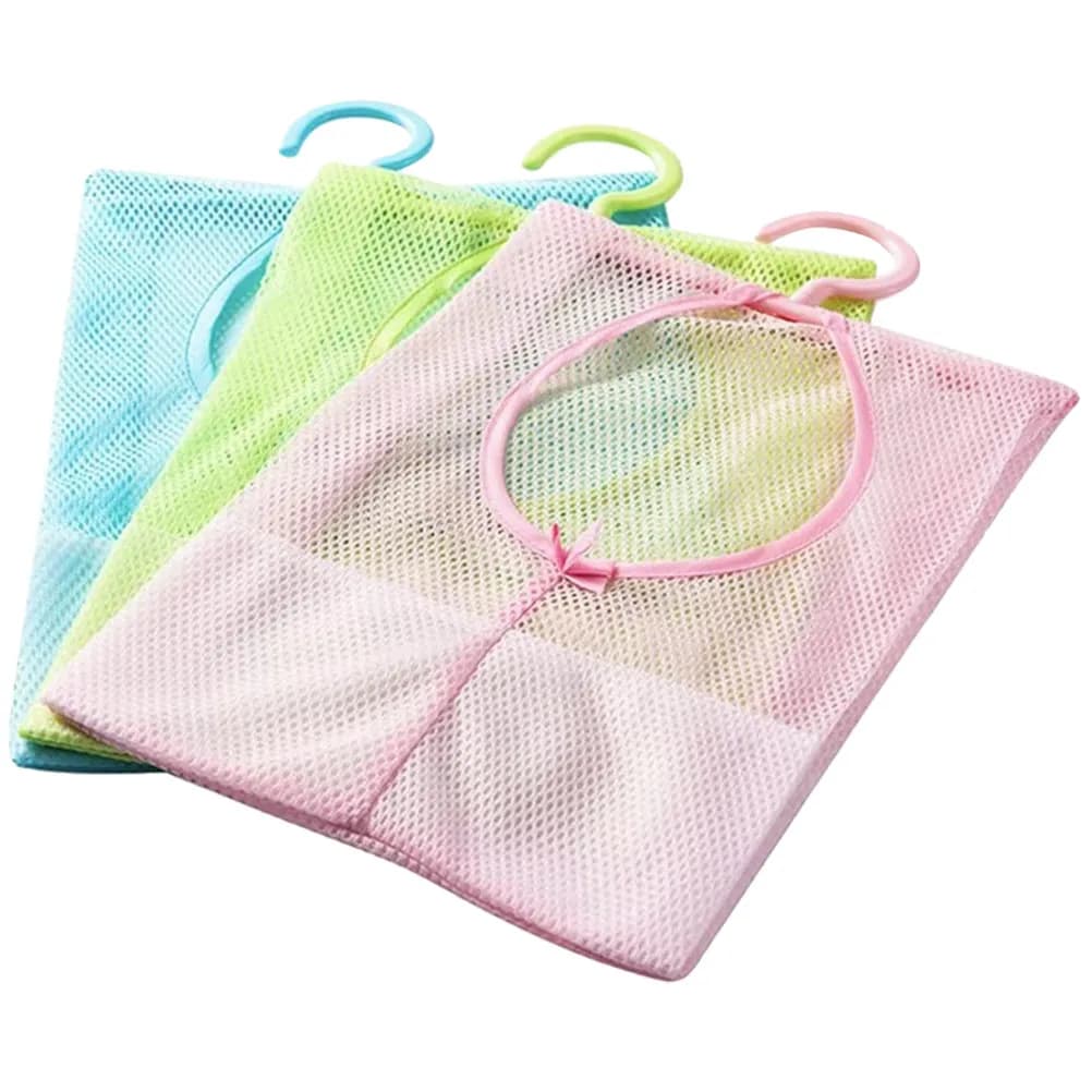 3Pcs Wall Mounted Net Bag Hanging Storage Organizer Mesh Bag Laundry Room Household Storage Convenient Multi Function Mesh Pouch