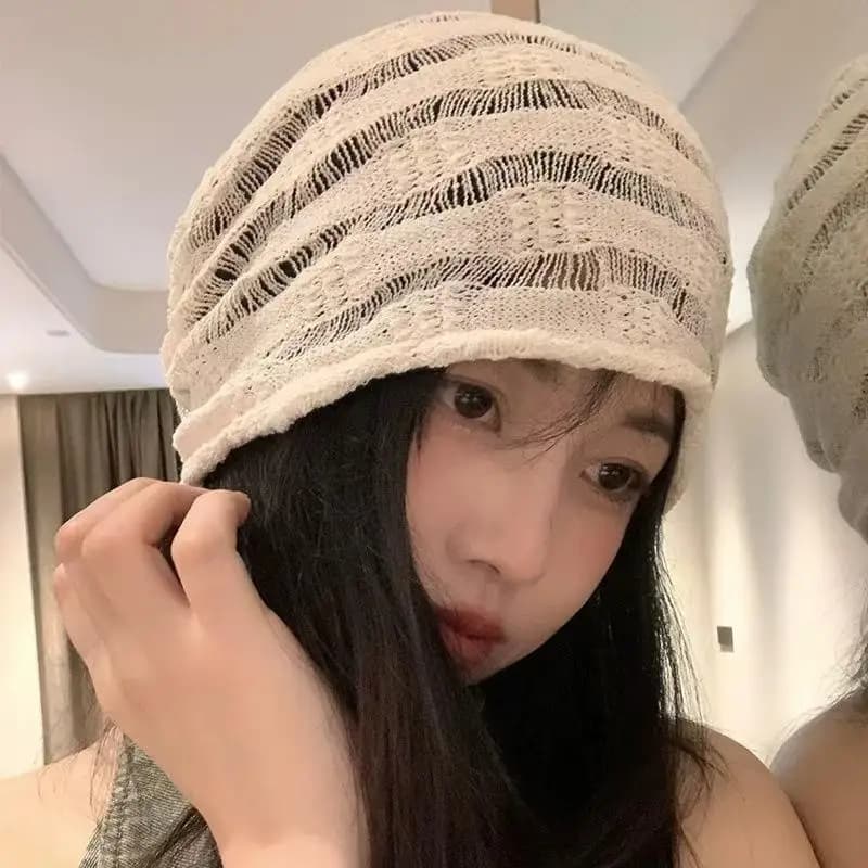 Felpe con cappuccio da donna giapponesi casual lavorato a maglia cava tinta unita alla moda versatili berretti in pile dolci cappelli sottili e traspiranti per ragazza