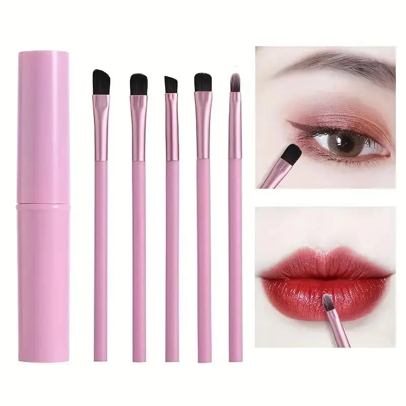 Pennelli cosmetici, pennello per ombretti 5 pezzi, Set di pennelli per trucco portatile da viaggio Mini ombretto sbavato Eyeliner pennello per sopracciglia Lip