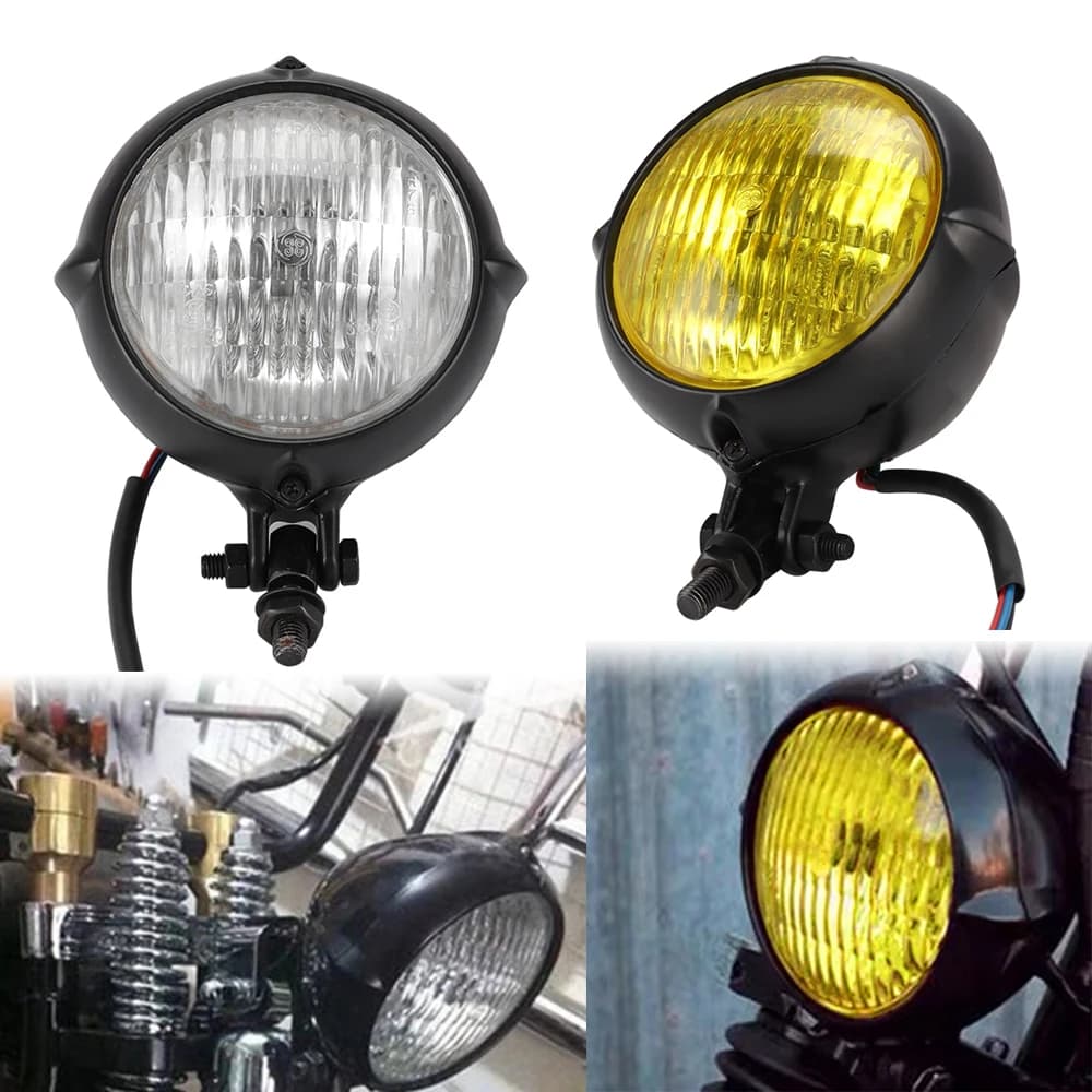 35W Motorcycle Vintage 3.5" H4 Headlight Black Lighting Lamp Bates Headlamp For Harley Old School Chopper Bobber Cafe Racer