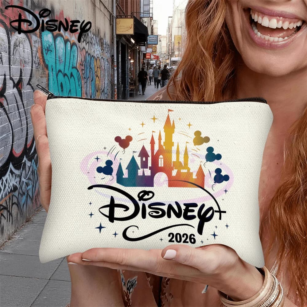 1 Case for cosmetics Disney Castle Rainbow Mickey 2026, portable makeup bag with zipper, ideal for storing daily cosmetics and travel