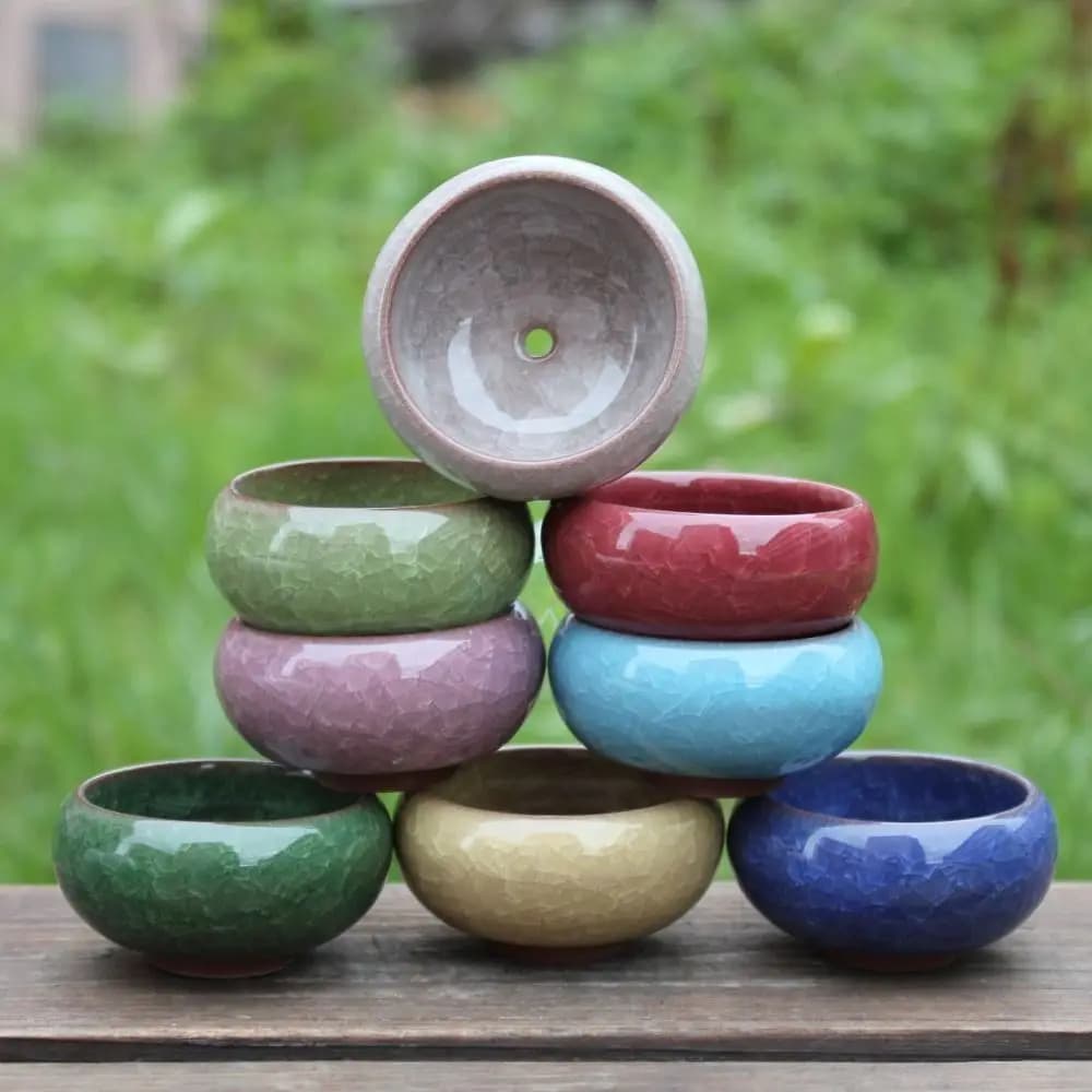Breathable Ice-Crack Glaze Ceramic Flowerpots Cute Perforated Succulent Flowerpot Mini Thickened Plants Planter Home Decoration