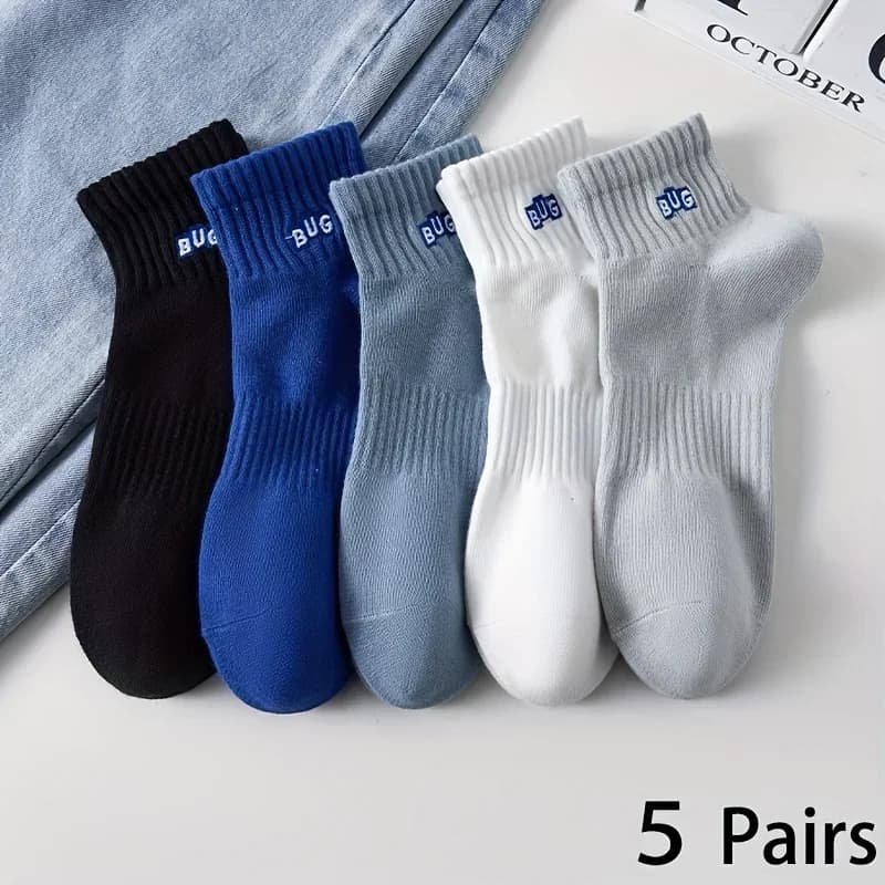 5 paia di calzini da uomo, calzini corti in tinta unita, calzini estivi da uomo, calzini sportivi e casual da uomo