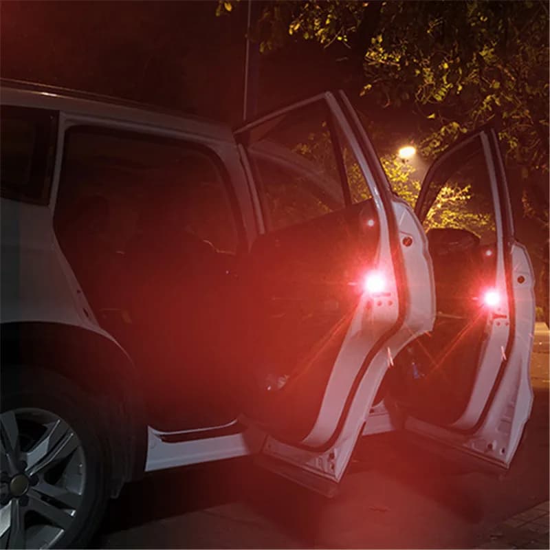 2 pezzi Luce per porta auto Spia Luci anti-collisione Luce flash Lampada di allarme wireless rossa Luce stroboscopica Indicatore di direzione Luce di parcheggio