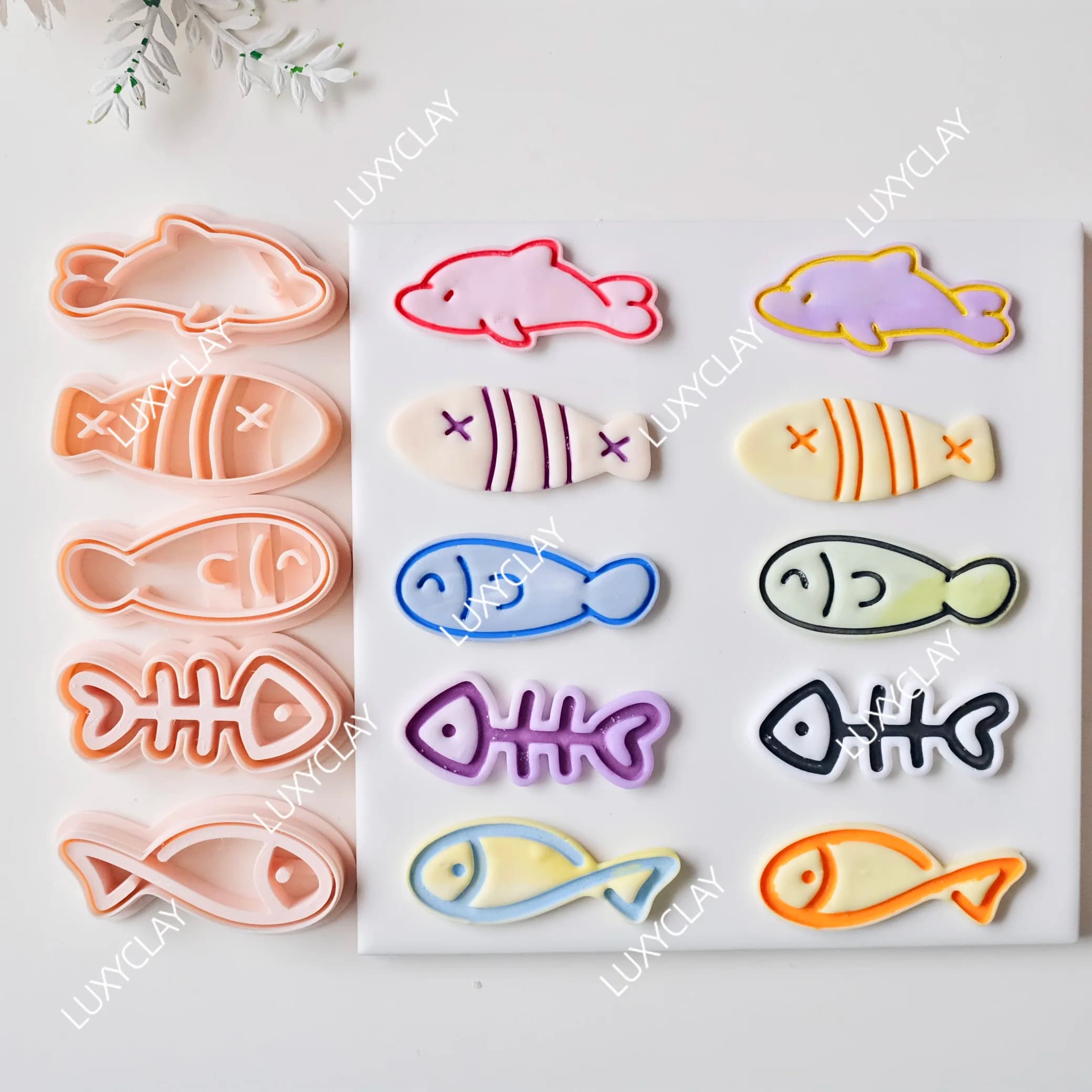 5pcs/set Fish Embossed Polymer Clay Cutters for Earring Jewelry Making, Fish Bone Clay Molds for DIY Pendant Necklace Crafting