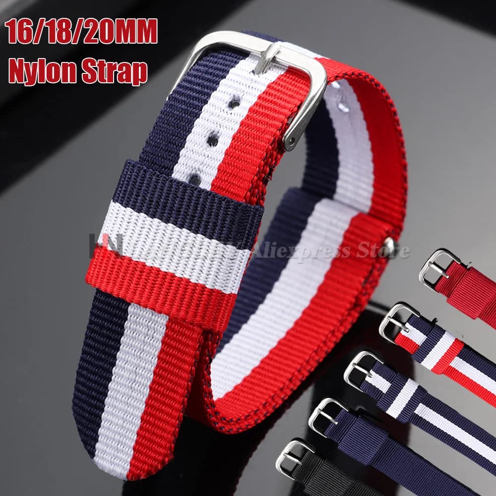 Nylon Woven Canvas Watchband 16mm 18mm 20mm for SEIKO for Rolex One Piece Loop Watch Bands Universal Bracelets for Men Women's