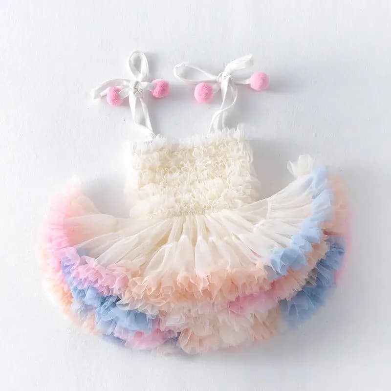 Gonna Tutu per Bambina, Dolce e Graziosa, in Rete, con Pieghe e Spalline Morbide, Vestito da Principessa per Feste di Compleanno e Serate, Gonna a Strati