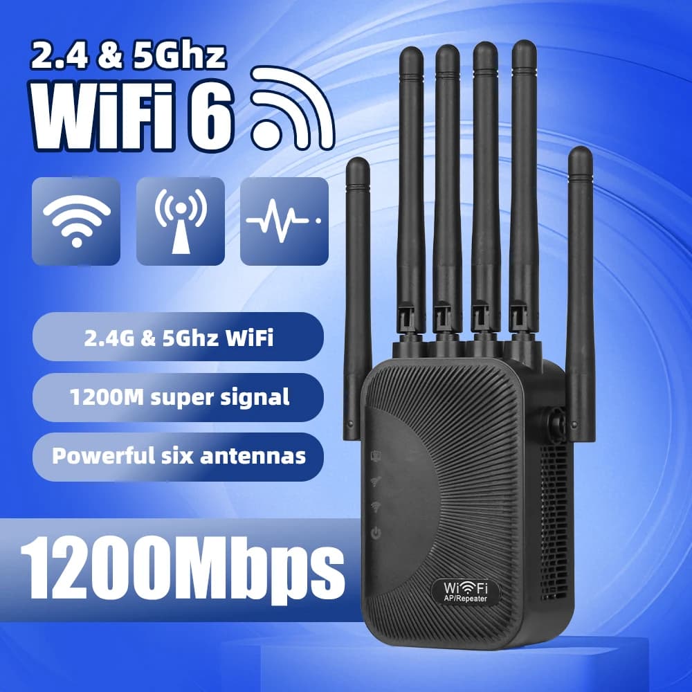 Ripetitore WiFi Dual Band 1200Mbps con Display Digitale Intelligente, Estensore di Segnale Wireless Domestico 2.4G+5.8G, Amplificatore di Portata WiFi per Interni