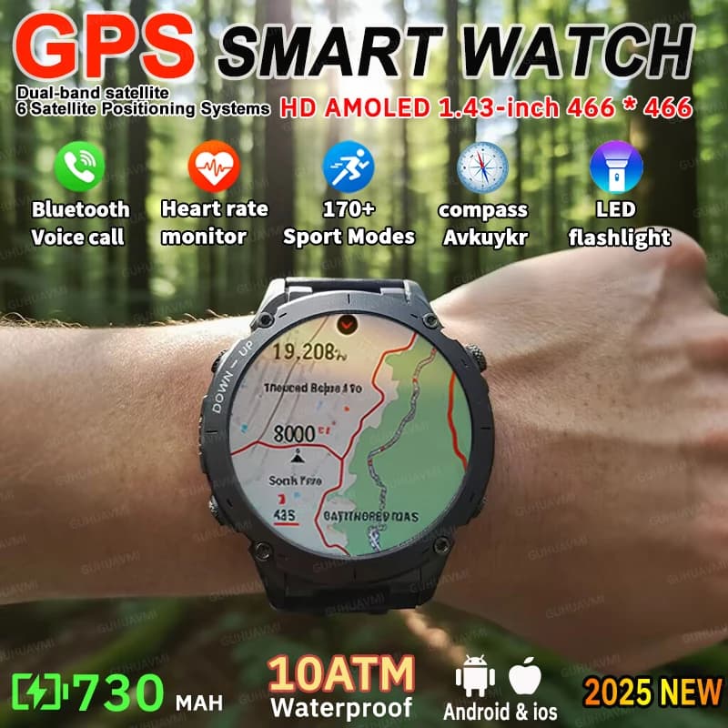 2025 aggiornato nuovo sport all'aria aperta militare GPS Smart Watch 10ATM impermeabile 730mAh batteria alta bussola NFC HD BT chiamata orologio da uomo