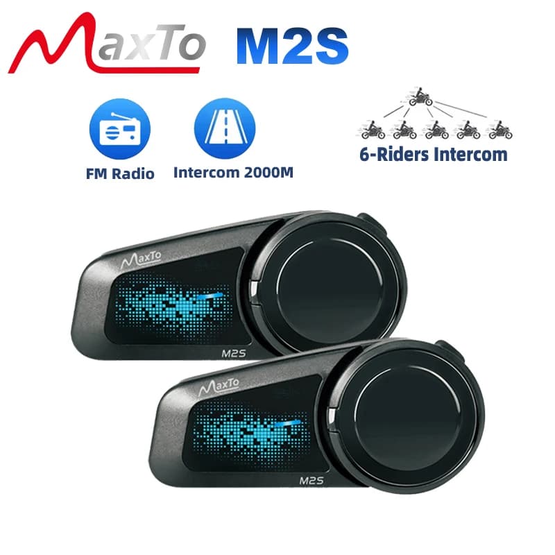 Maxto M2S Motorcycle Helmet Bluetooth Headset Group Intercom Waterproof 15S Auto Answer HIFI Sound Effects MP3 Player Denoise