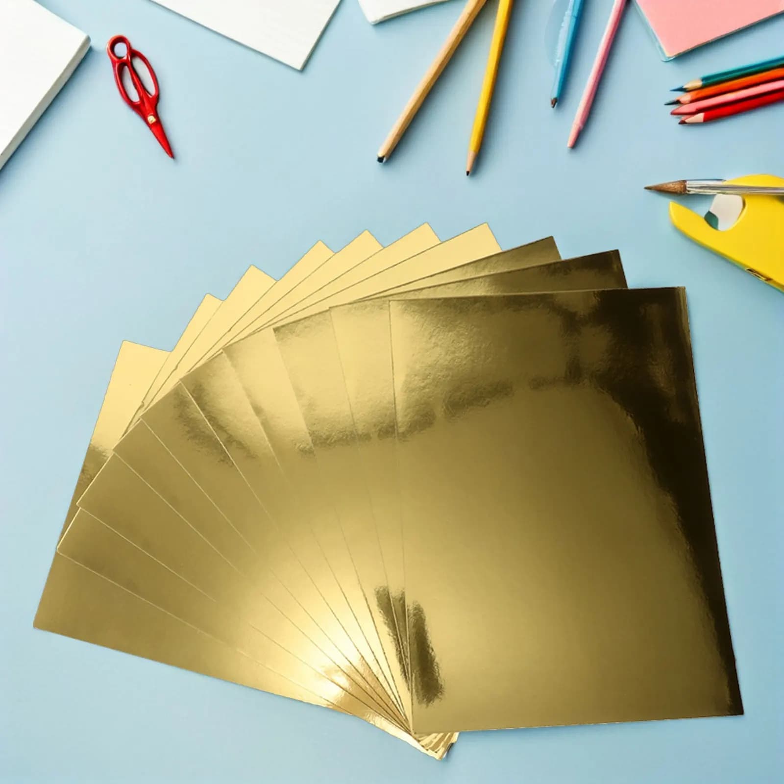 50Pcs Mirrorlike Gold Cardstock Paper A4 Smooth Reflective Craft Sheets for Card Making Wedding Invitations Origami Folding