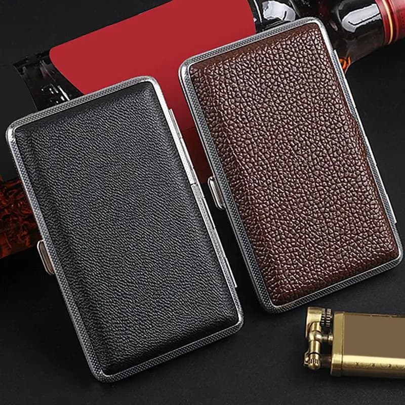 PU Leather Cigarettes Box Compact Smokers Tin Pocket case Storage Flexible Cigarettes Container Mens portable smoking accessory