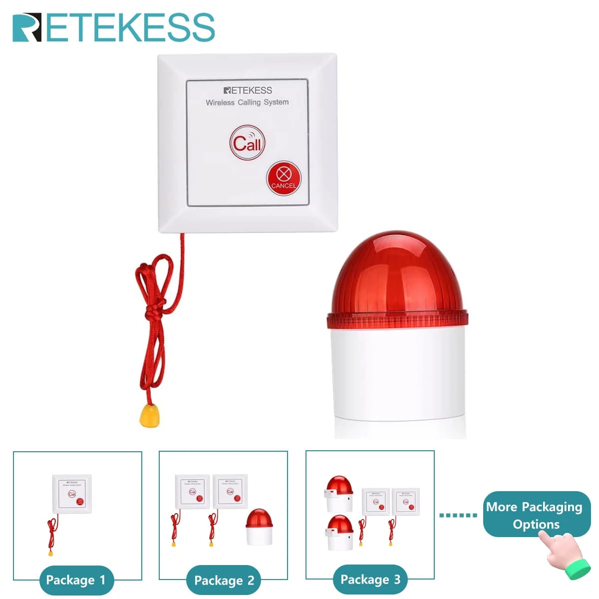 Retekess TH103 Searchers for alarm Stroboscopic Siren Calling System Pull Rope Waterproof Call Button for Home Security Senior Patient