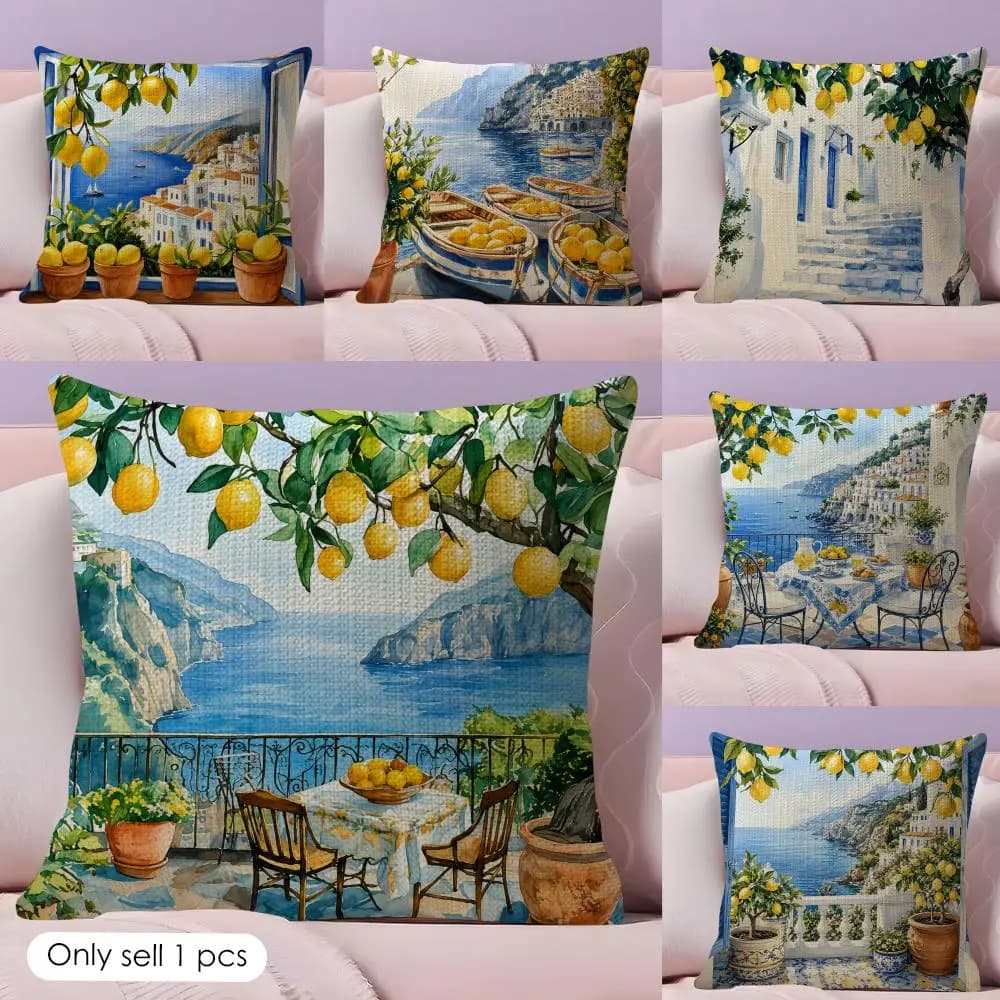 Norwegian orange tree Cushion Cover Natural Linen Pillow Case Double-Sided Print Decorative Sofa Pillowcase Home Decor Gift