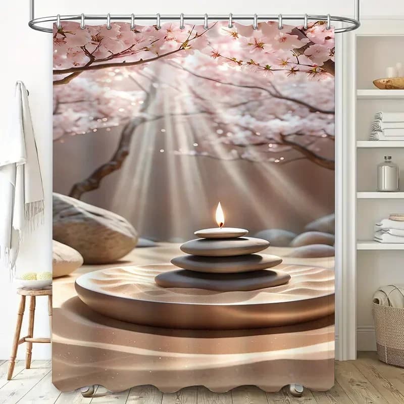Tenda da doccia impermeabile Zen Garden Cherry Blossom resistente al calore lavabile in lavatrice non trasparente 180x180 cm