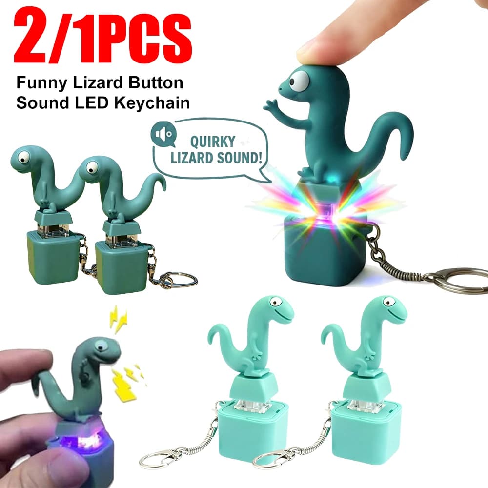 1-2PCS Funny Lizard Button Sound Rechargeable Keychain Clicing Voice HA CONDOTTO Light Keychain Lift Stress Clicker Keychain Pendant