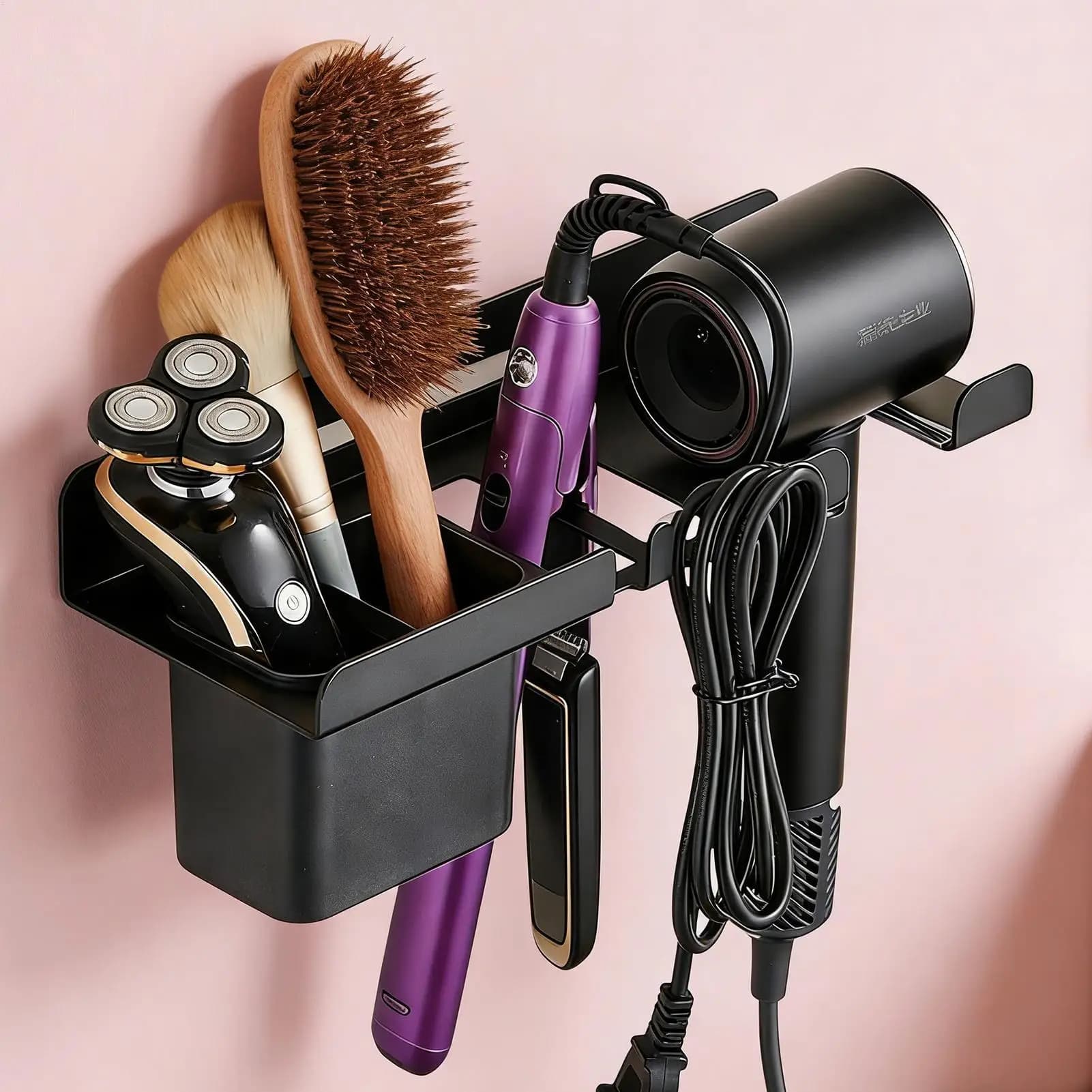 Wall Mounted Hair Dryer Holder Anti Slip Hair Tool Organizer Bathroom Straightener Blow Dryer Storage Rack for Hairbrush Comb