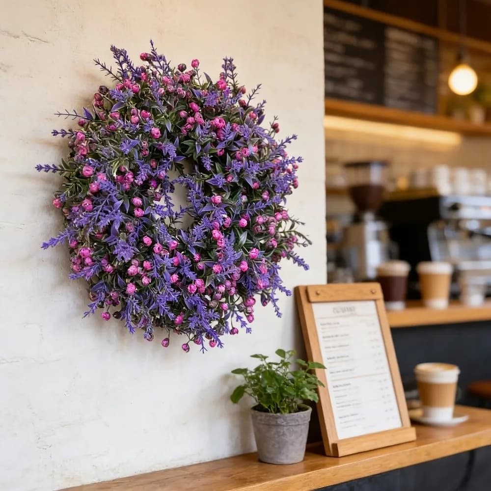 Ghirlanda di Lavanda Artificiale in Plastica, Pianta Simulata Realistica, Ghirlanda Floreale di Lavanda Fatta a Mano, Fiori Finti per Cancello d'Ingresso