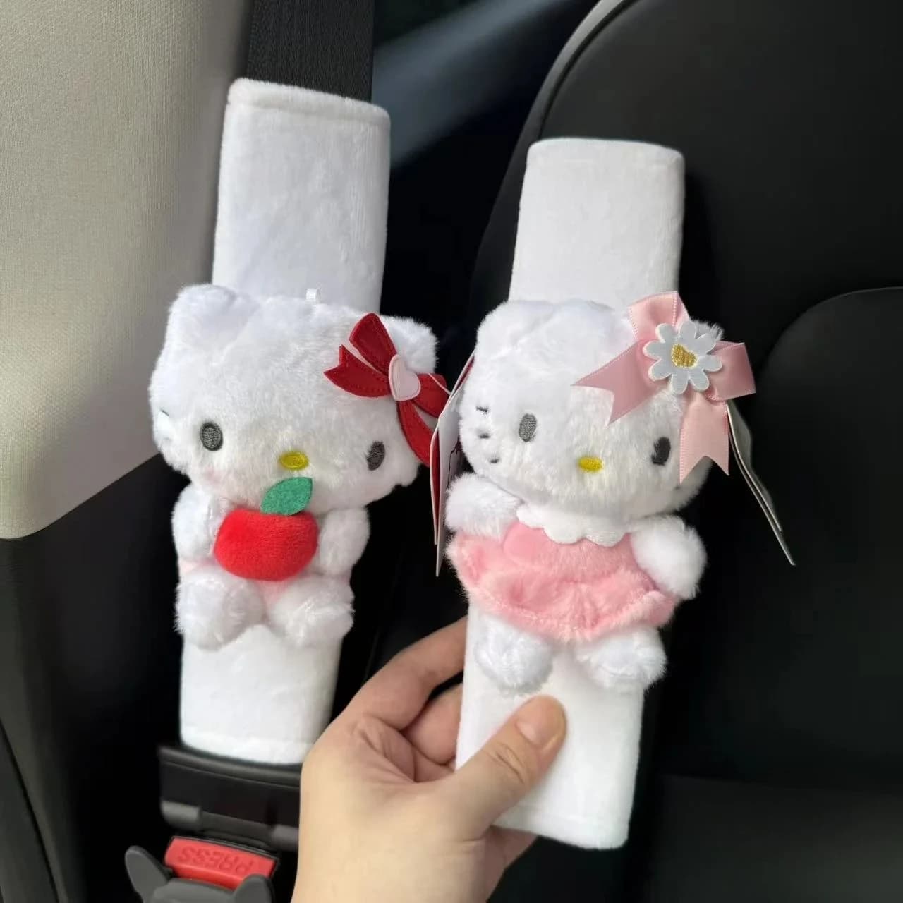 Copri Cintura di Sicurezza Hello Kitty, Protezione Antiscivolo in Pelle Resistente all'Usura, Accessorio Decorativo per Interni Auto