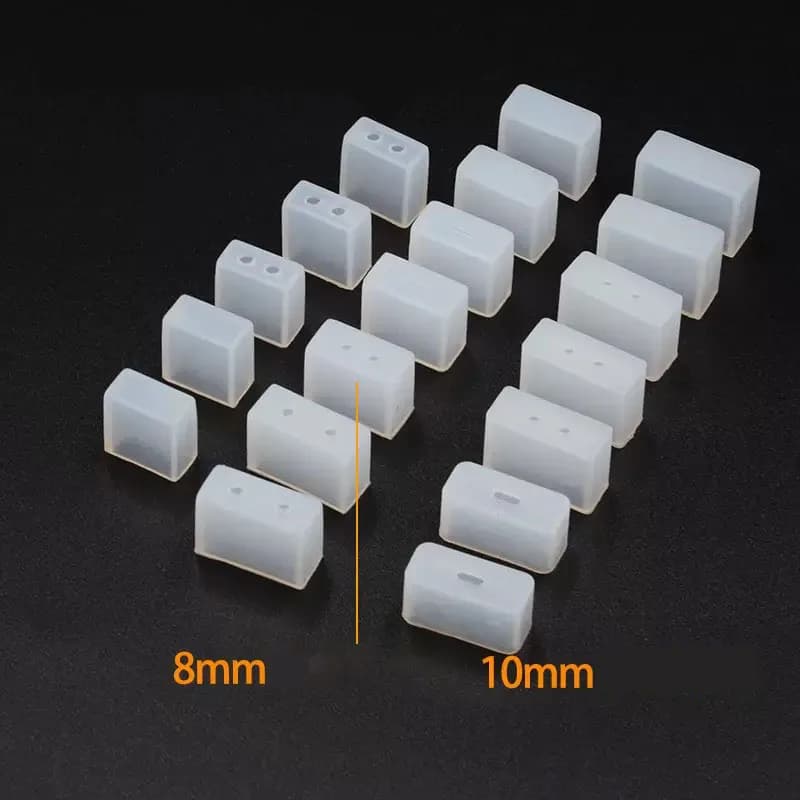 10pz 50pz 100pz Tappi terminali in silicone per LED da 8mm 10mm, senza foro, 2 pin, per PCB da 8mm 10mm, IP67, per tubi LED e strisce LED, tappo terminale non poroso