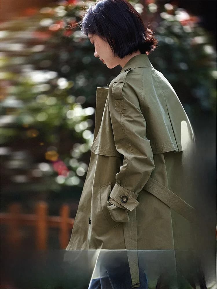 Giacca da donna Xiao Han in cotone leggero a doppio bottone con cintura, stile OL per il pendolarismo, Collezione Primavera 2026