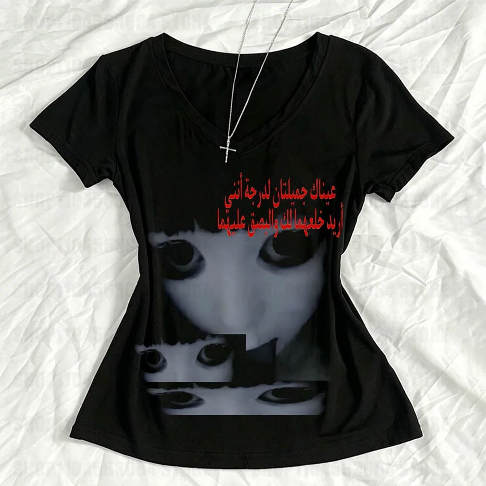 Gothic punk Harajuku letter print Emo girl Grunge streetwear sexy hip-hop casual crop top pattern retro 2000s Y2k top